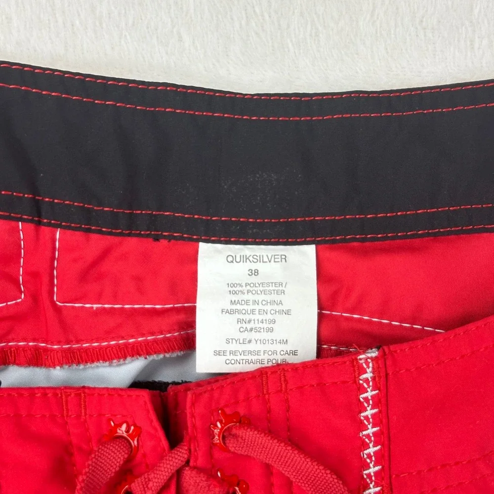 Quiksilver Board Shorts Mens 38 Red Colorblock Surf Swim Trunks Y2K